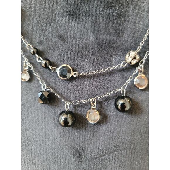 Express Black Beaded Layered Necklace With Lobster Clasp Elegant Statement Piece - Picture 4 of 7
